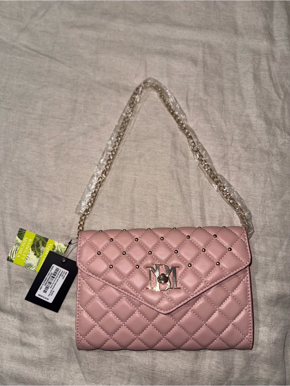 Badgley Mischka Diamond Quilt Convertible Crossbody Bag In Rose Pink Nwt